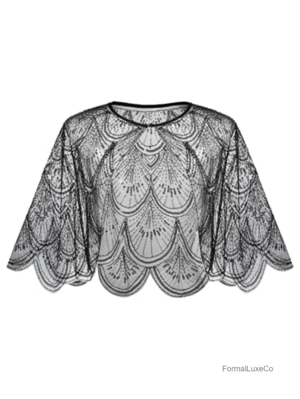 Beaded Sequin Shawl Wrap - 1920s Gatsby Evening Cover Up for Women